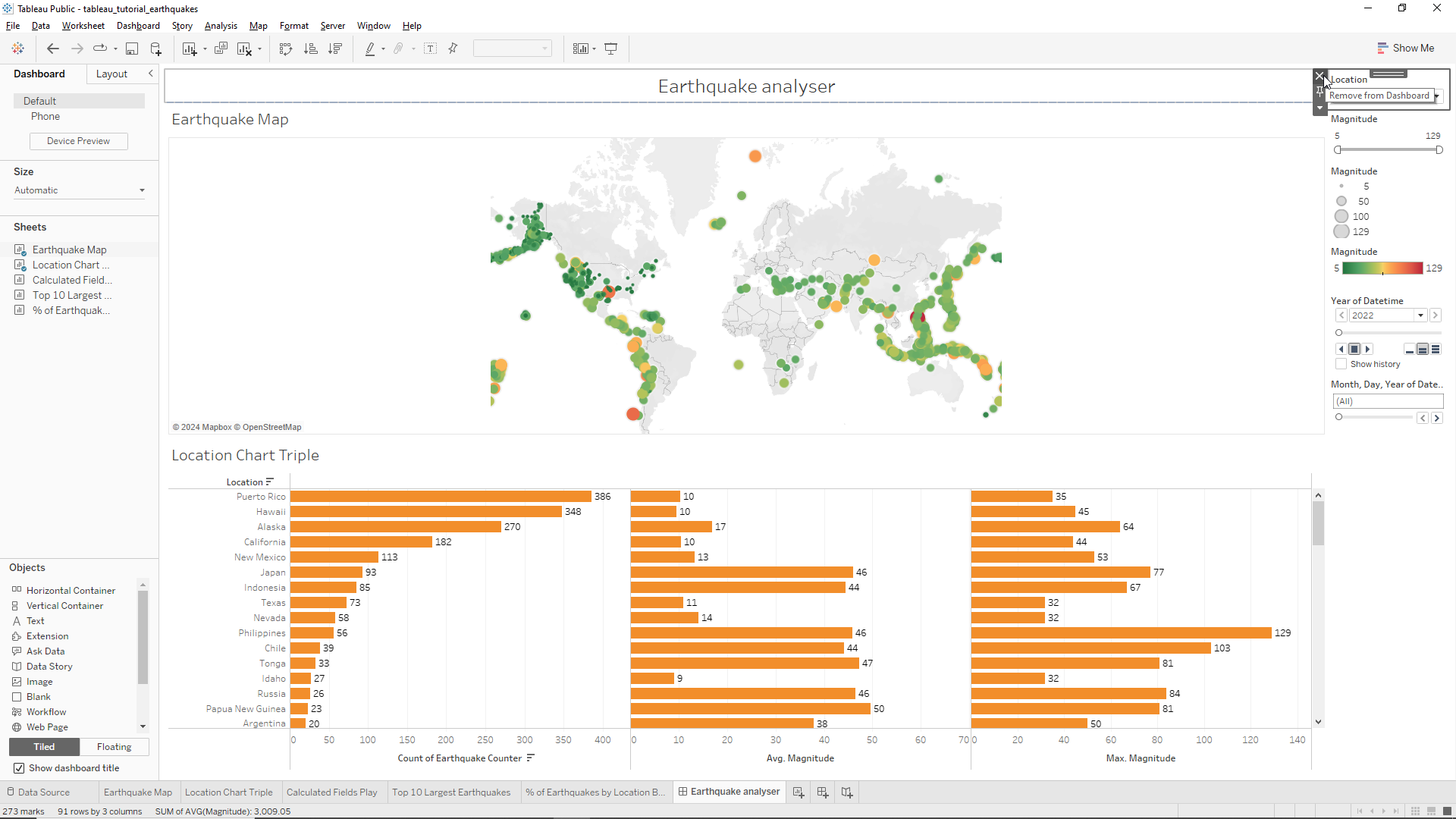 Earthquake Tracking Dashboard Using Tableau